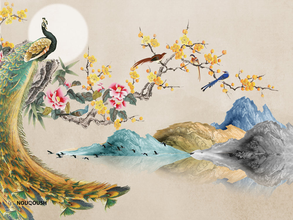 Yellow Asian Landscape Wall Mural M9898