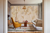 Yellow Geometric shapes and Tropical Leaves Mural Wallpaper M1128