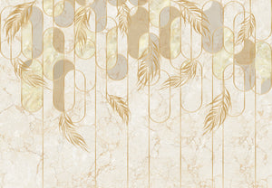 Yellow Geometric shapes and Tropical Leaves Mural Wallpaper M1128