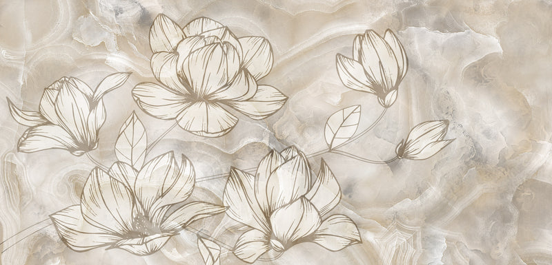 Beige Floral on Marble Mural M9933