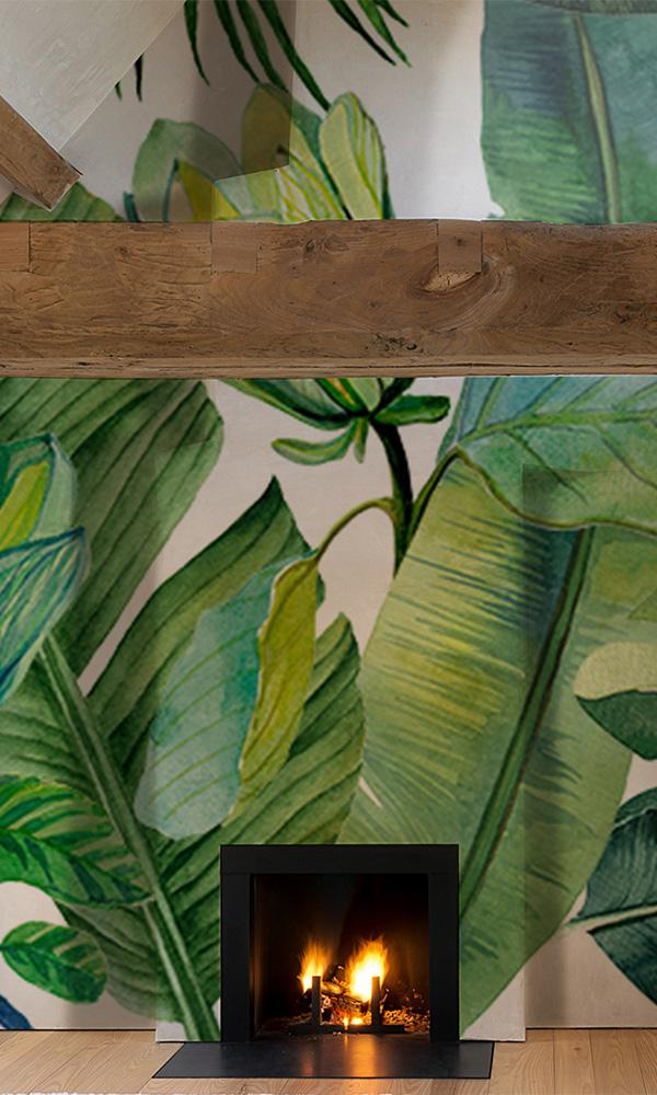 tropical botanical leaves waiting room wallpaper