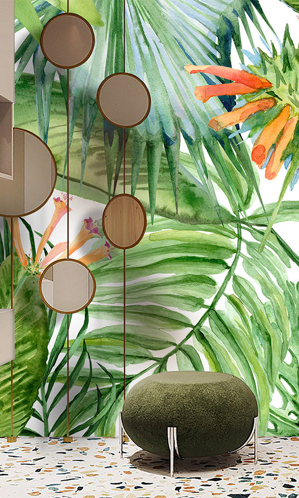botanical tropical waiting room wallpaper