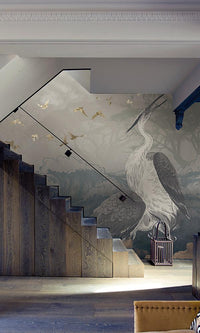 asian crane nature mural wallpaper