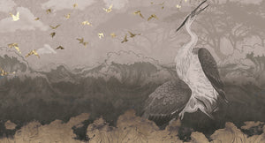 asian crane nature mural wallpaper