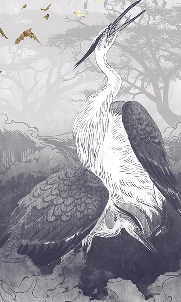 asian crane nature mural wallpaper