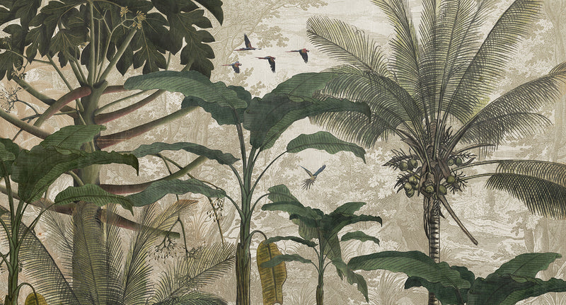 tropical jungle illustration mural wallpaper