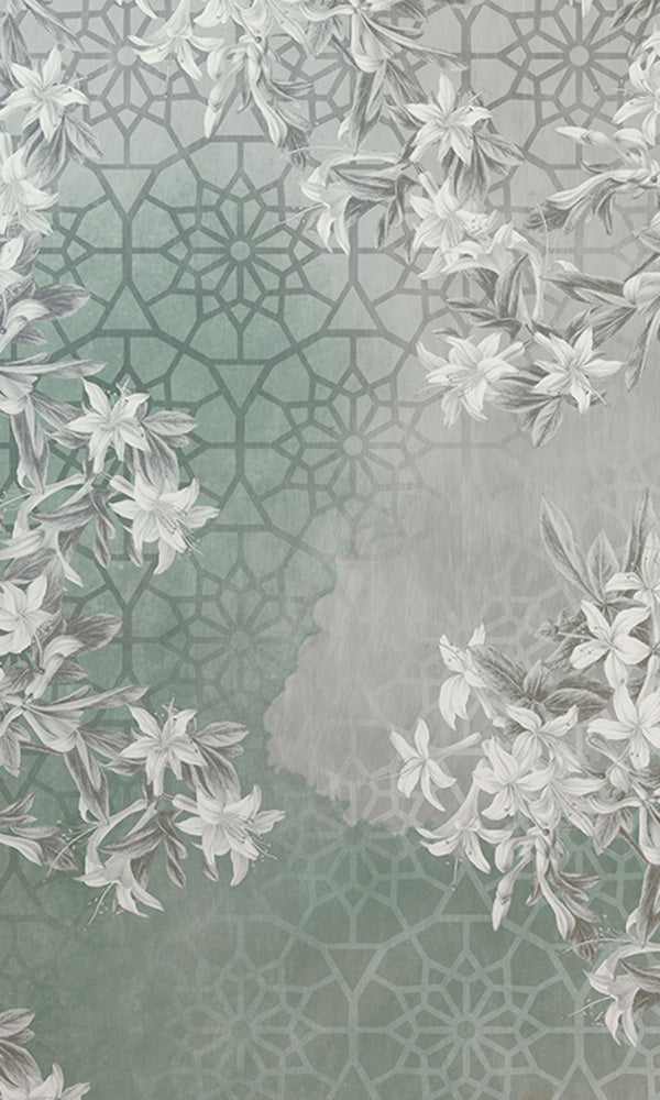 geometric floral collage mural wallpaper