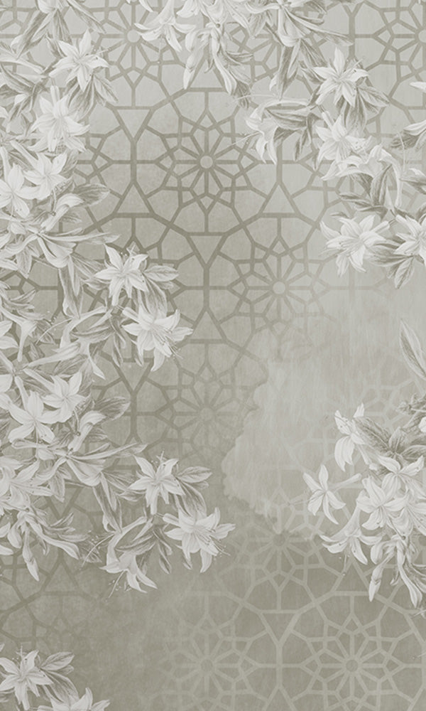 geometric floral collage mural wallpaper
