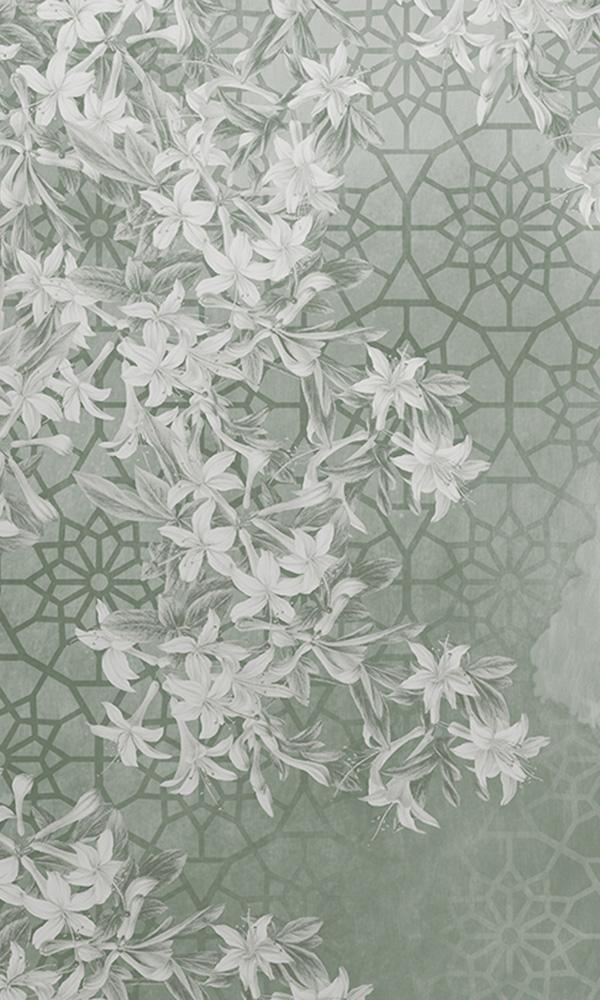 geometric floral collage mural wallpaper