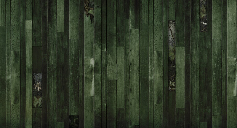 leaves through wood faux mural wallpaper