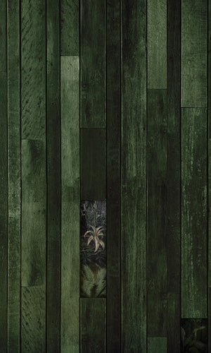 leaves through wood faux mural wallpaper