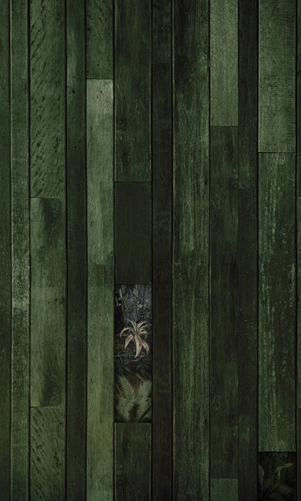 leaves through wood faux mural wallpaper