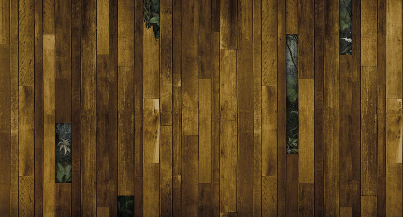 leaves through wood faux mural wallpaper