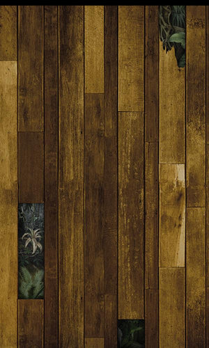 leaves through wood faux mural wallpaper