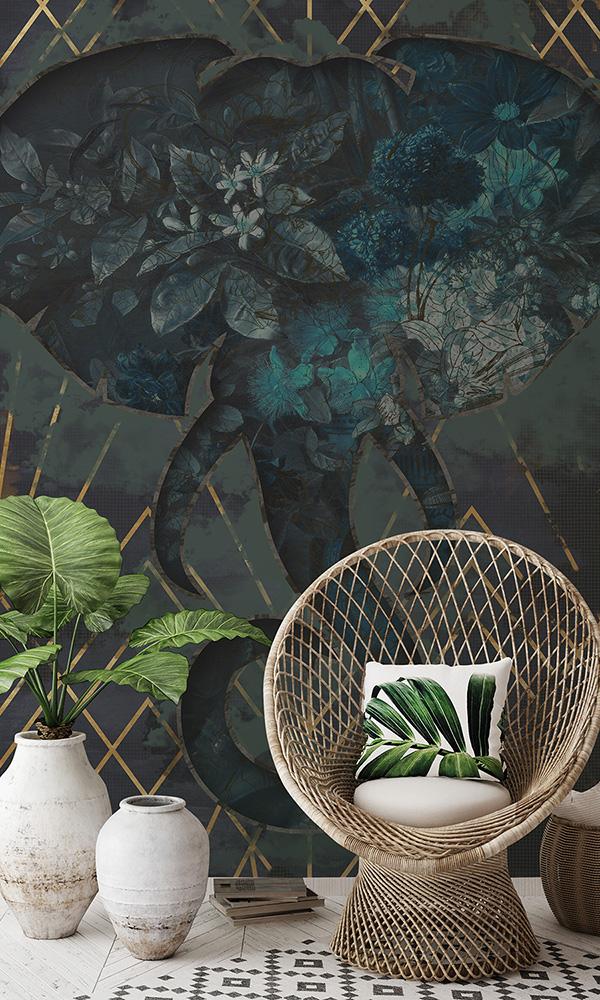 floral elephant mural wallpaper