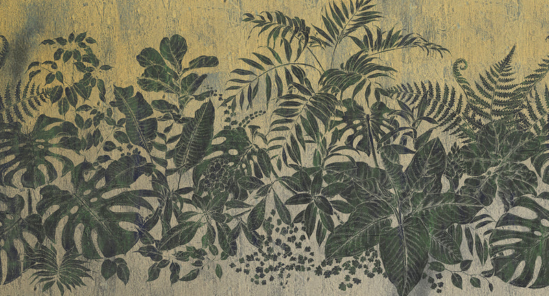 large printed botanical leaves mural wallpaper