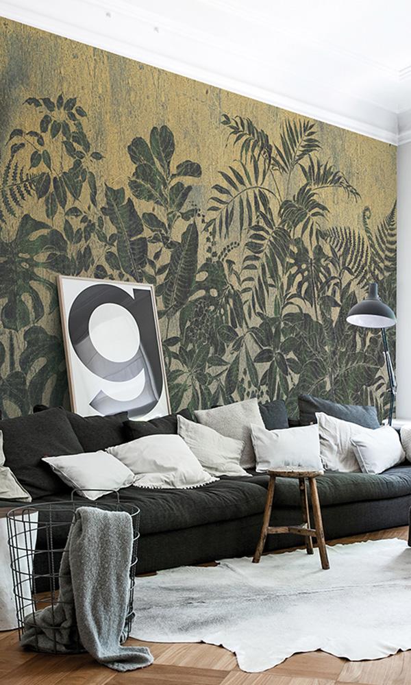 large printed botanical leaves mural wallpaper