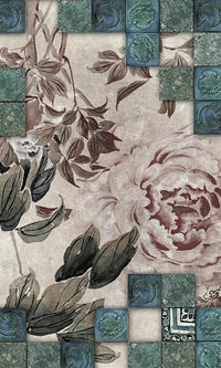 faux tile floral mural wallpaper