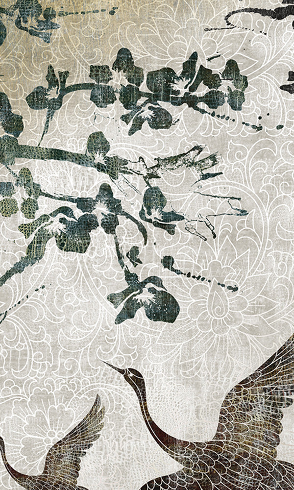Grey Soaring Oriental Birds Wall Mural M9526 – Walls Republic US