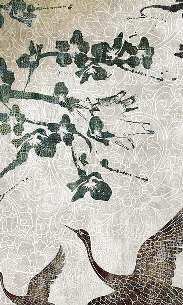 soaring oriental birds mural wallpaper