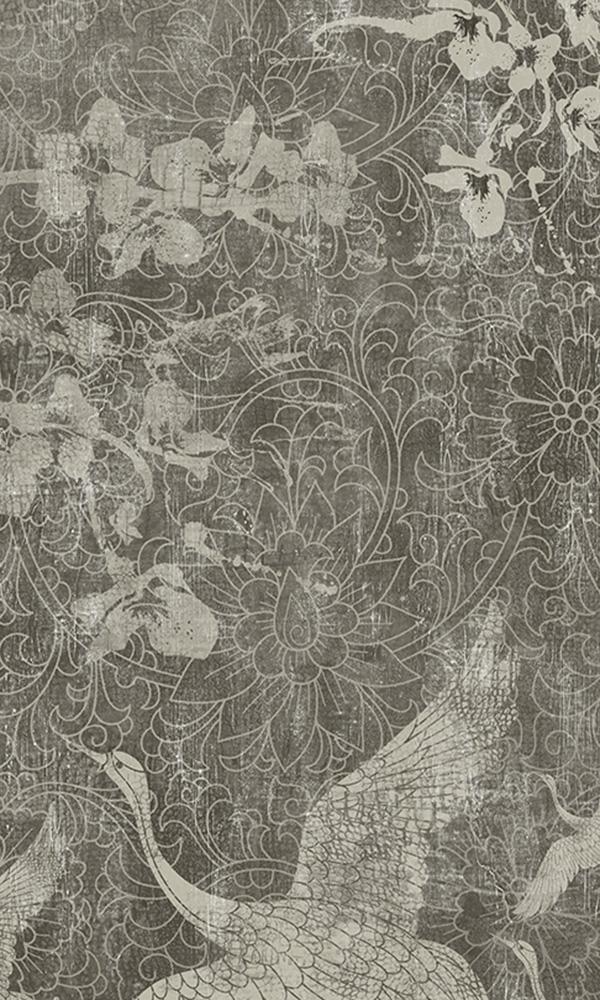 soaring oriental birds mural wallpaper