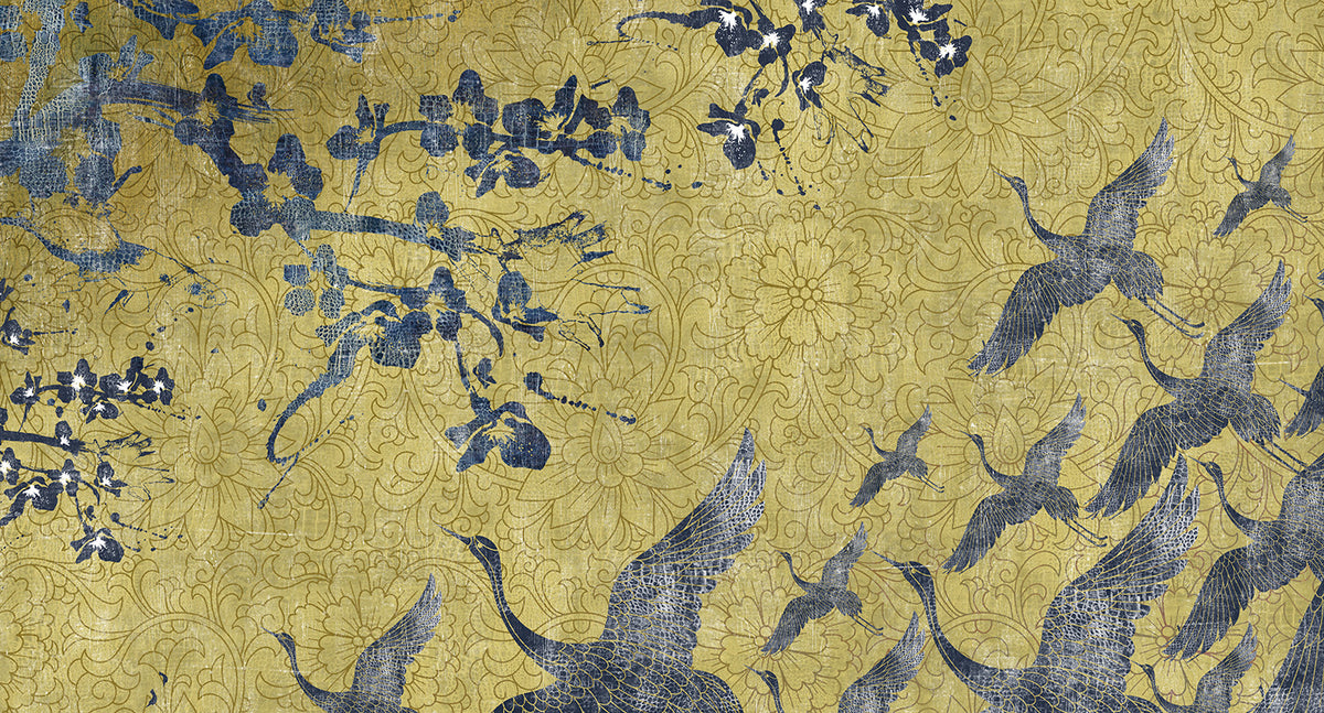 soaring oriental birds mural wallpaper