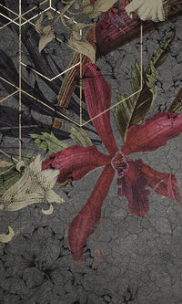 geometric floral on concrete mural wallpaper