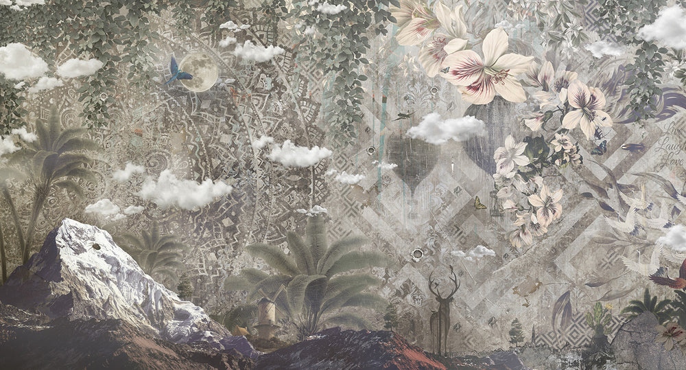 floral mandala landscape mural wallpaper