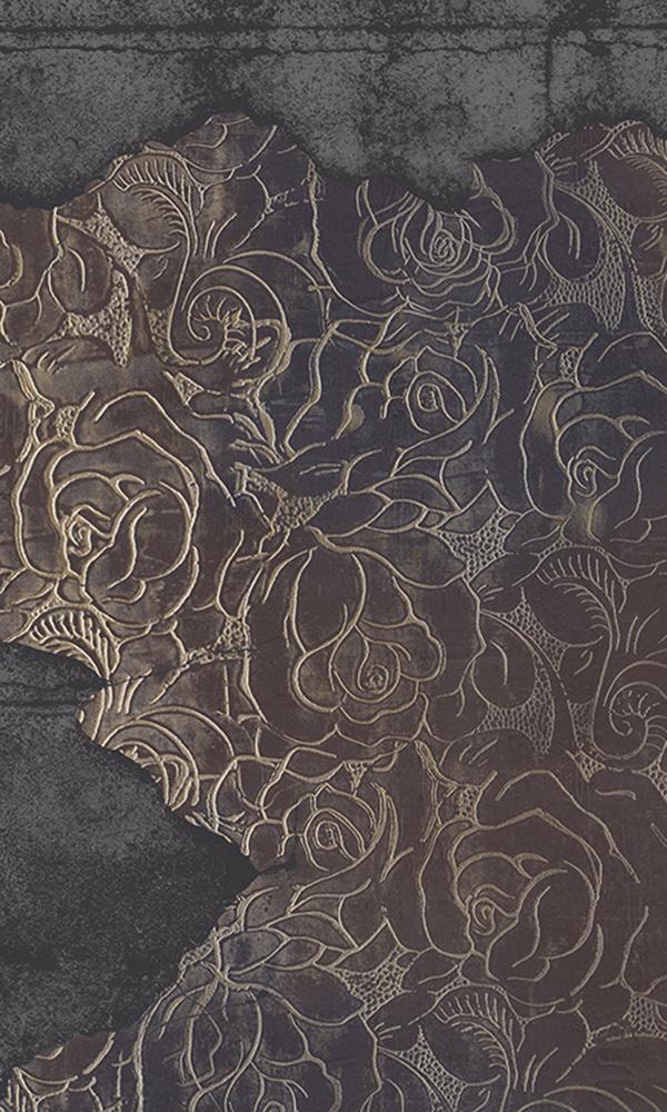 floral engraved concrete mural wallpaper