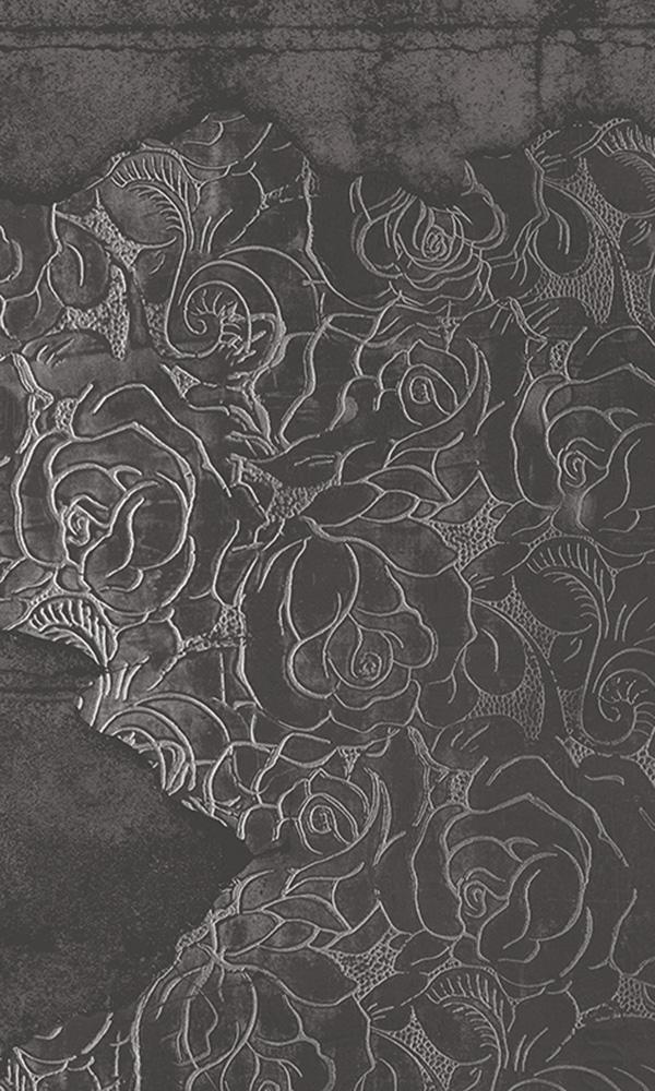 floral engraved concrete mural wallpaper