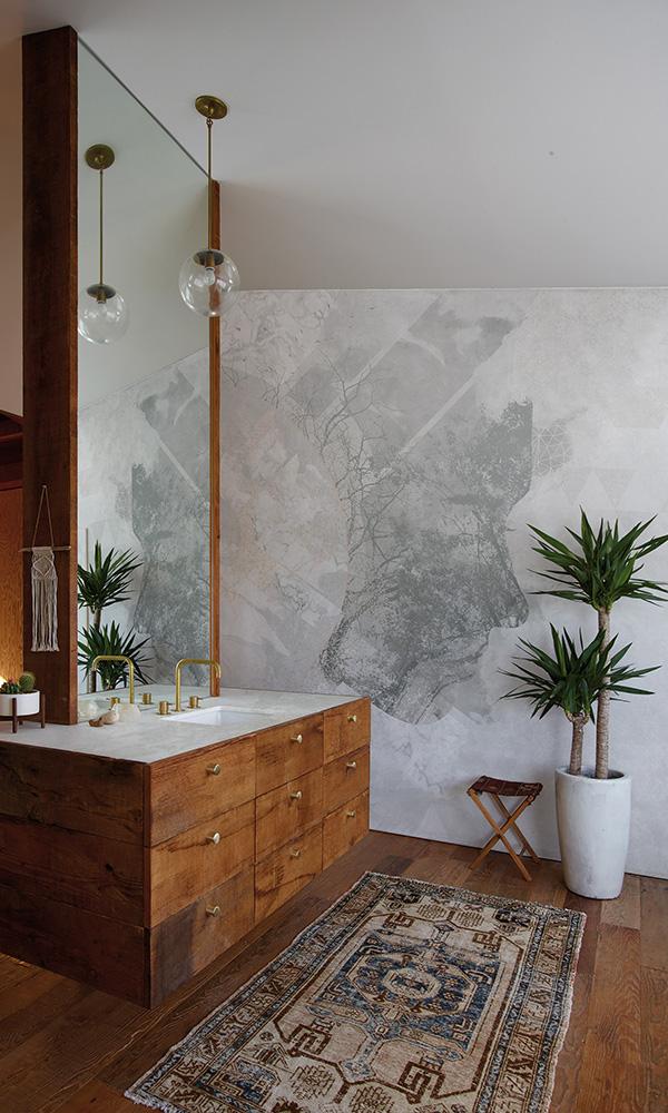 nature collage powder room wallpaper mural
