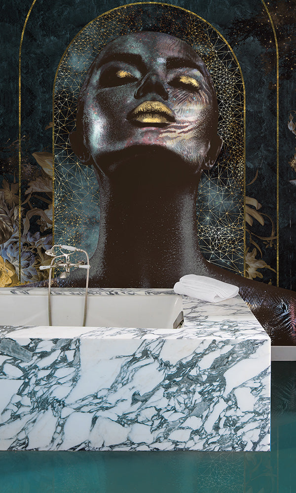 golden goddess beautiful african woman bathroom wallpaper mural