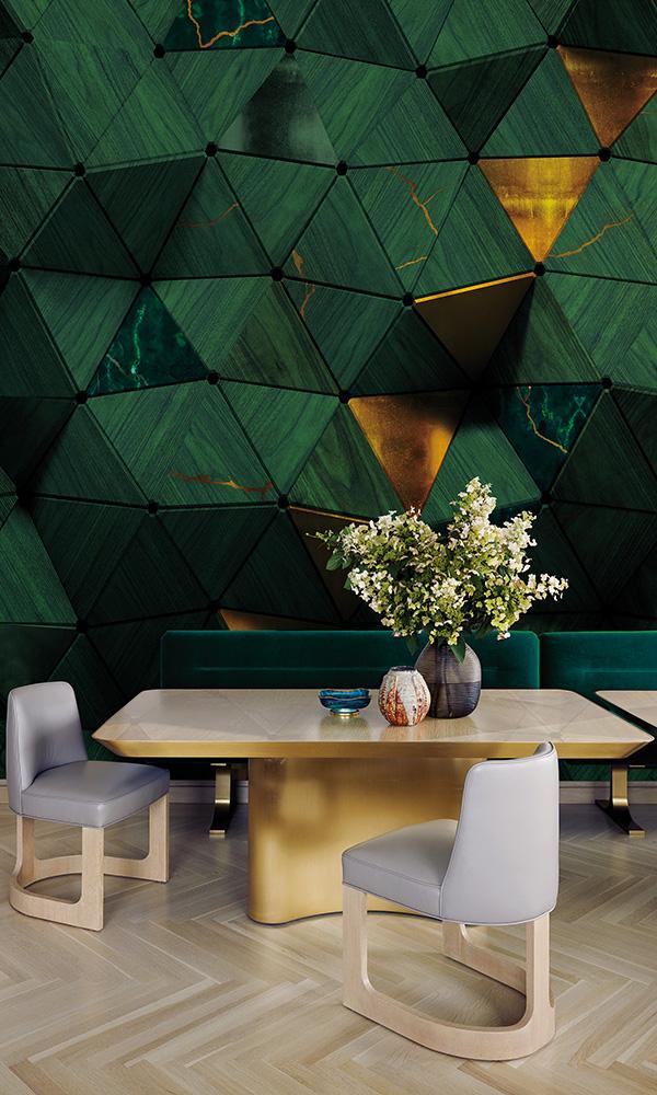 faux wood geometric living room wallpaper mural