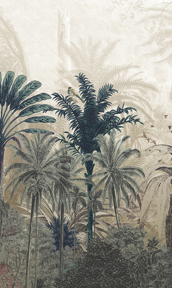 illustrated botanical tropical jungle wallpaper mural