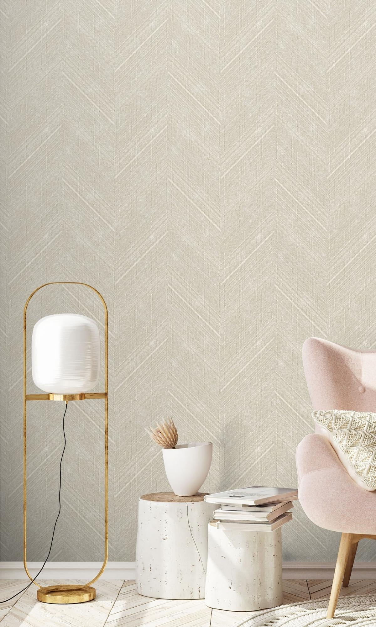 Light Natural Herringbone Geometric Wallpaper R7910