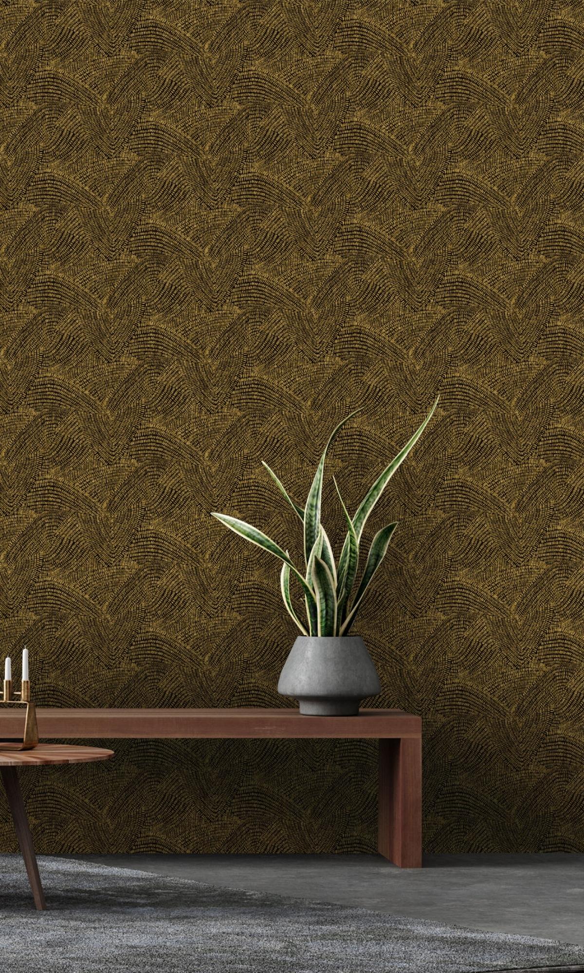 Dark Gold Art Deco Textured Wallpaper R7915