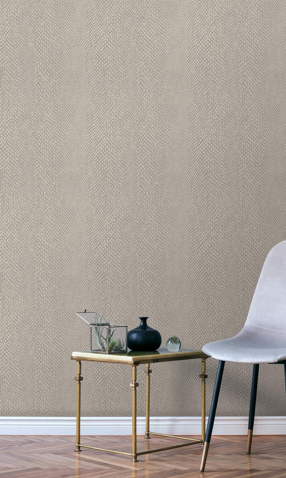 Beige Snake Print Textured Wallpaper R7926