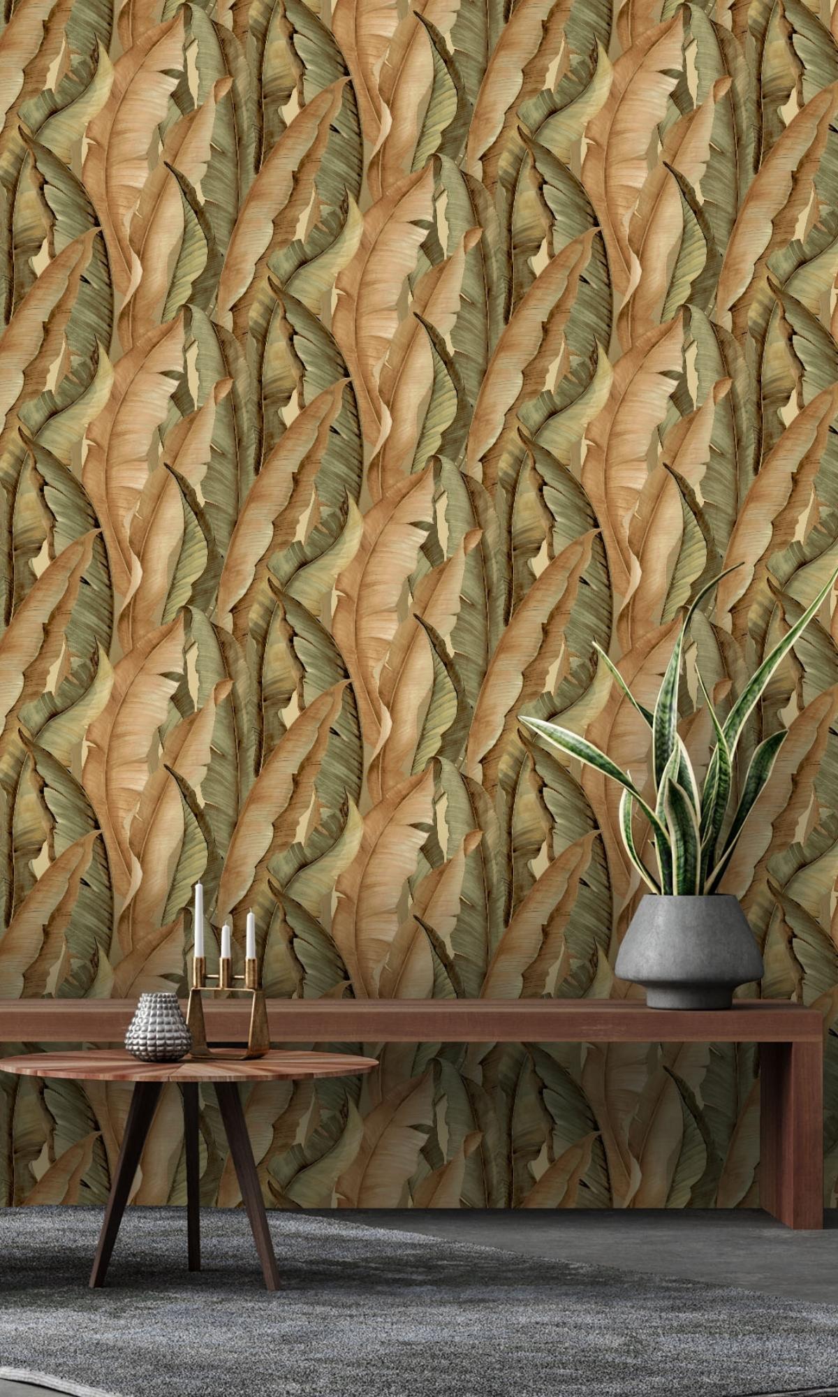Sage Banana Leaves Tropical Wallpaper R7933