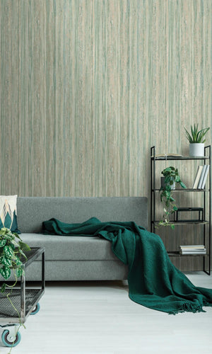 Duck Egg Distressed Metallic Tree-Bark Like Earthy Wallpaper R7615