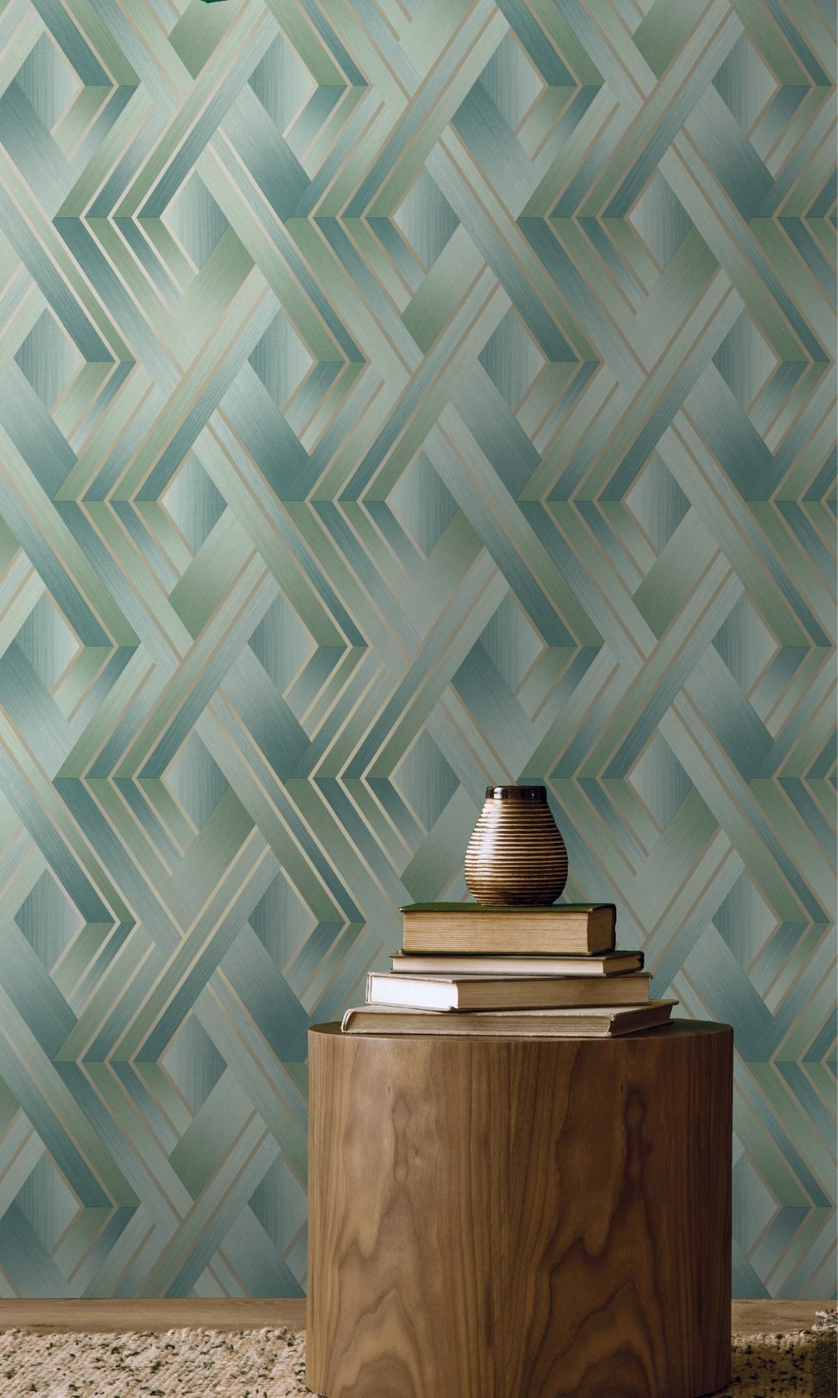 Duck Egg Soft Vignette Geometric Stripes Wallpaper R7612