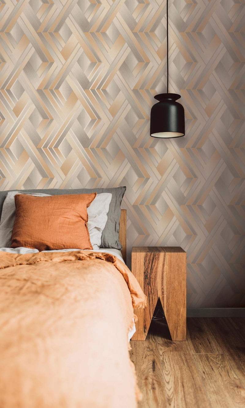 Beige & Orange Soft Vignette Geometric Stripes Wallpaper R7611