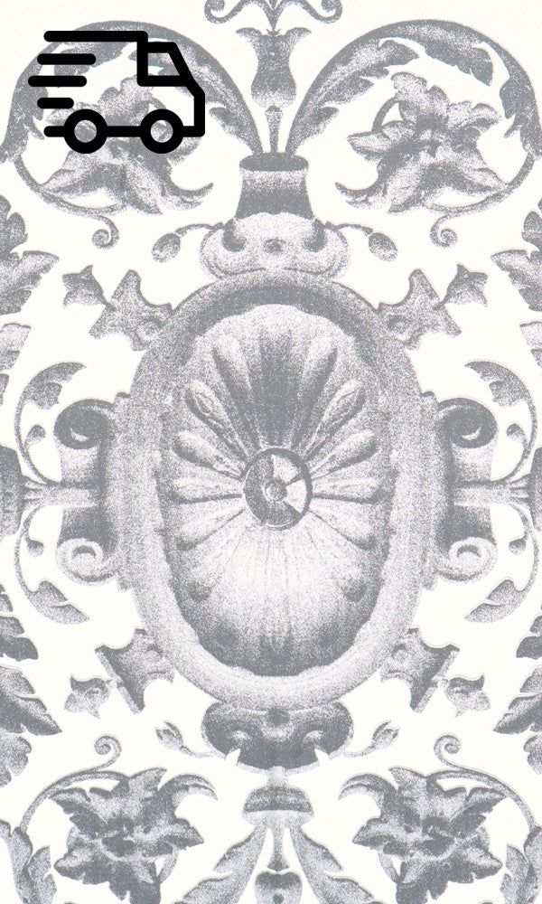 White and Gray Upscale Damask Wallpaper R1486