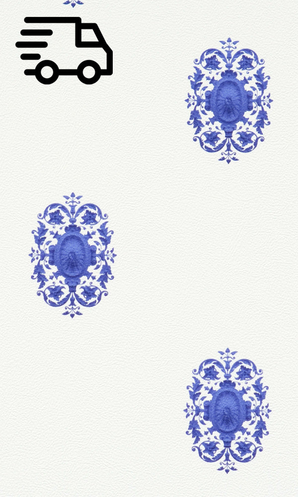 Blue Classic Damask Print Wallpaper R1514