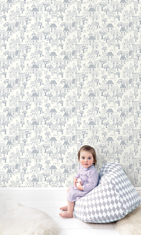 children's wallpaper illustrated houses