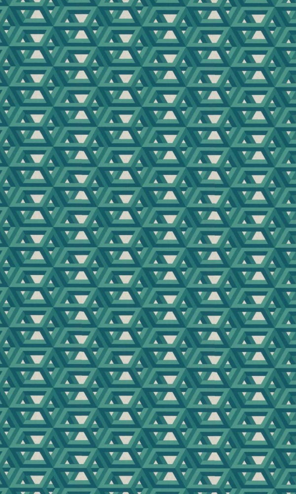 Azure Blue & Emerald Fibrous Web Geometric Wallpaper R7386