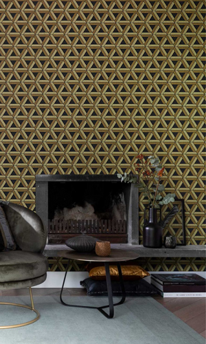 Black & Gold Fibrous Web Geometric Wallpaper R7388