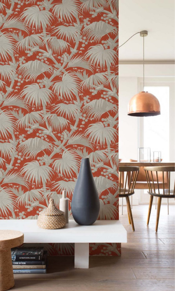 Capsicum Red & Silver Exotic Palm Tree Botanical Wallpaper R7394