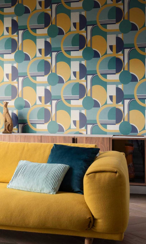Blue & Yellow Modern Painting Geometric Wallpaper R7398