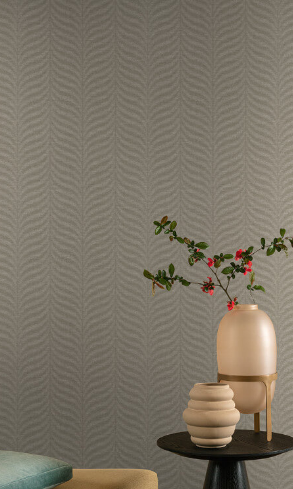 Taupe Fine Metallic Feather Geometric R7413