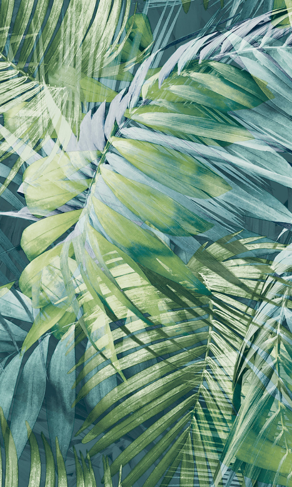 Teal & Green Antigua Palm Leaves Tropical Wallpaper R7466